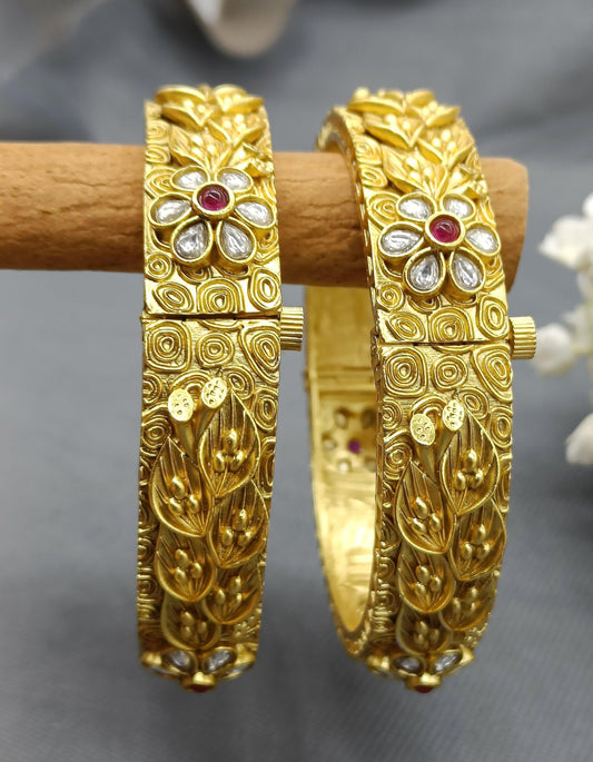 Antique Golden Bangles Sku-3085 D2 - rchiecreation