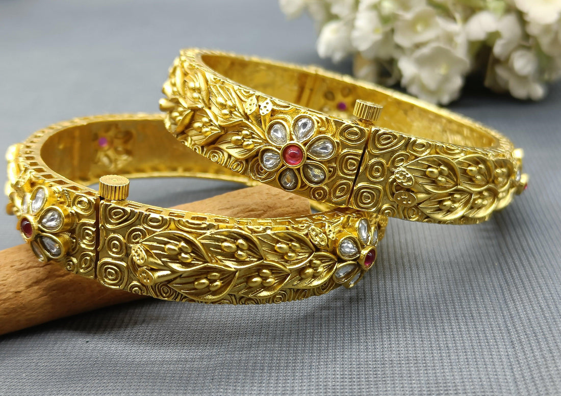 Antique Golden Bangles Sku-3085 D2 - rchiecreation