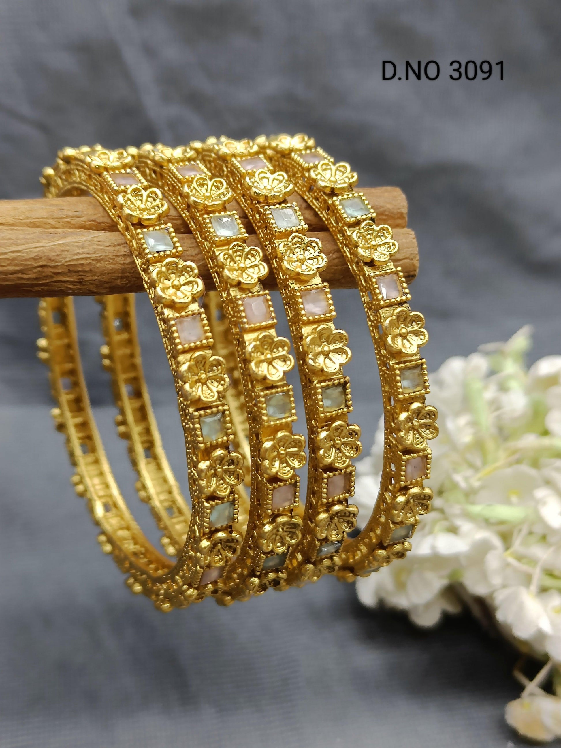 Antique Golden Bangles Sku 3091 D1 - rchiecreation