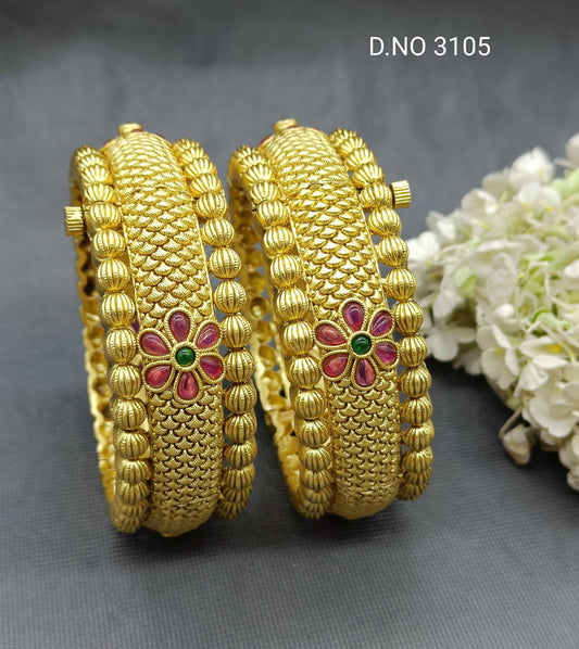 Antique Golden Bangles Sku-3105 D1 - rchiecreation