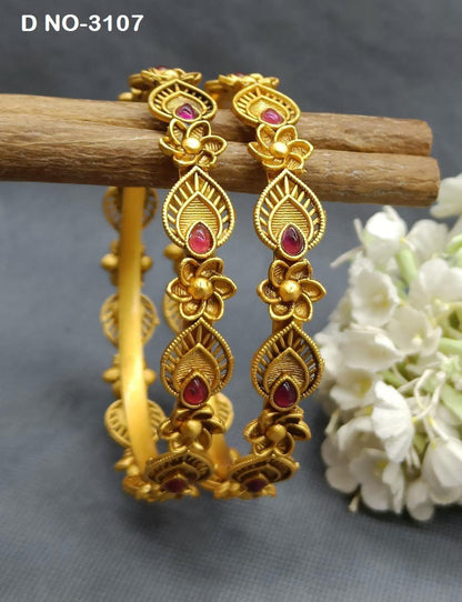 Antique Golden Bangles Sku-3107 D1 - rchiecreation