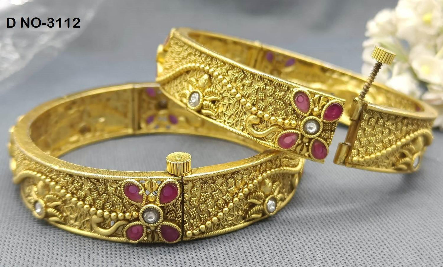 Antique Golden Bangles Sku-3112 D1 - rchiecreation