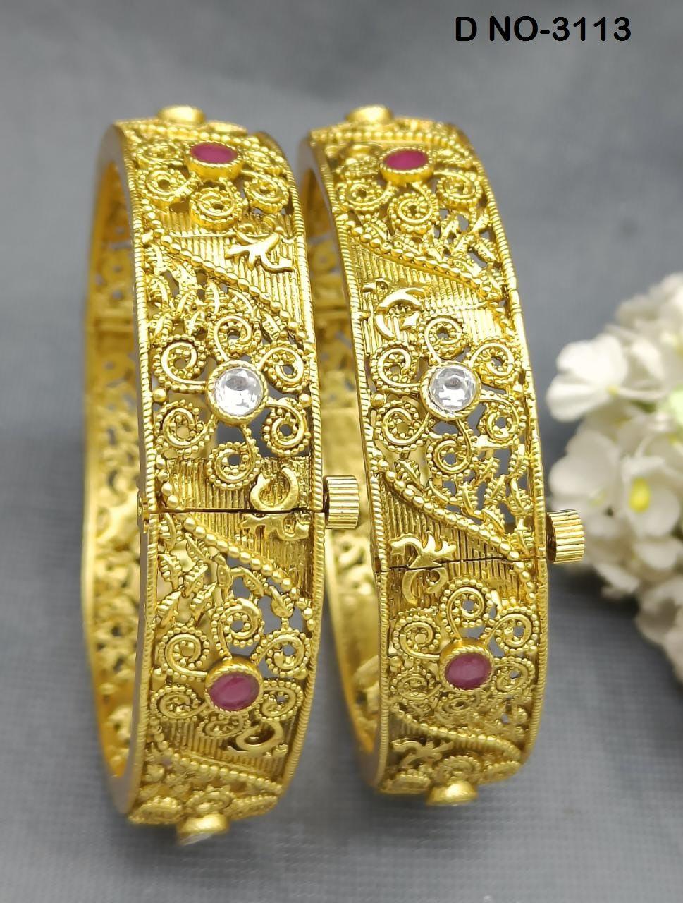 Antique Golden Bangles Sku-3113 D1 - rchiecreation