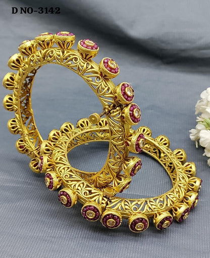 Antique Golden Bangles Sku-3142 D2 - rchiecreation