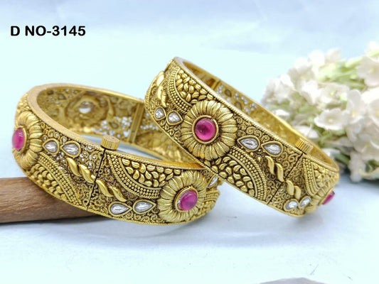 Antique Golden Bangles Sku-3145 D2 - rchiecreation