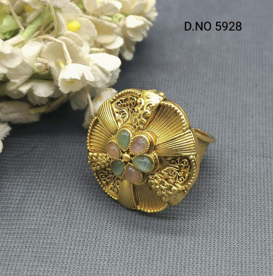 Antique Golden Finger Ring Sku-5928 E2 - rchiecreation