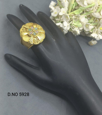 Antique Golden Finger Ring Sku-5928 E2 - rchiecreation