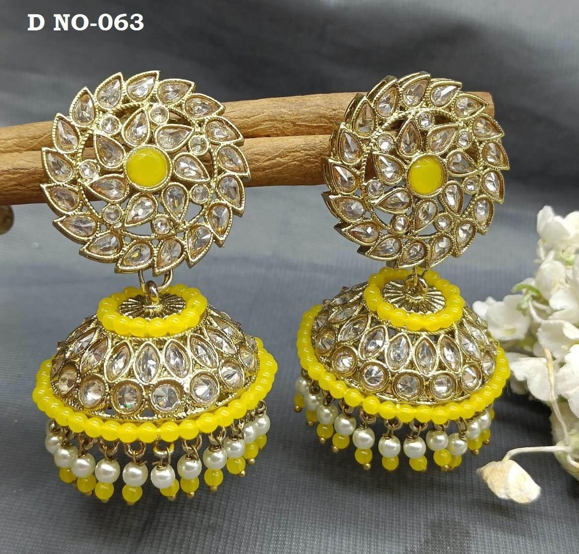 Antique Golden Jhumki Earrings Sku-063 A4 - rchiecreation
