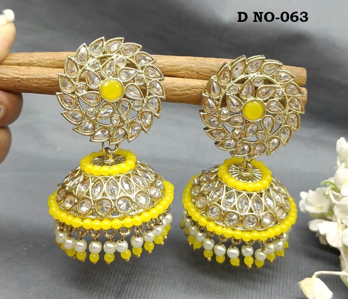 Antique Golden Jhumki Earrings Sku-063 A4 - rchiecreation