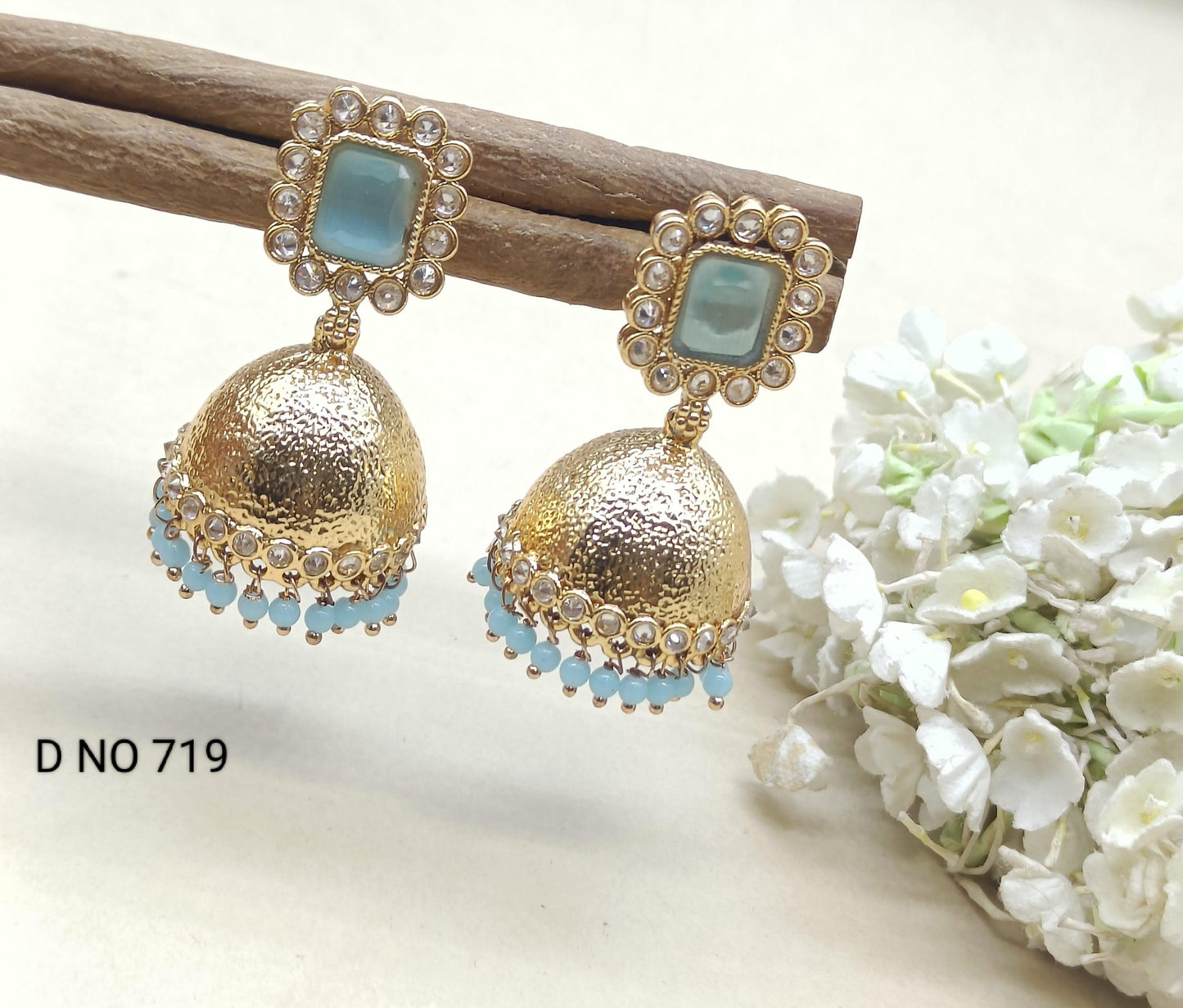 Antique Golden Jhumki Earrings Sku 719 D3 - rchiecreation