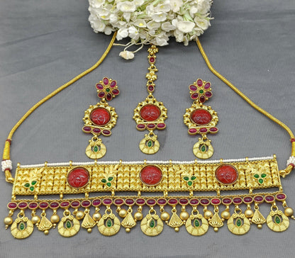 Antique Golden Kempo Necklace Set Sku 005 D4 - rchiecreation