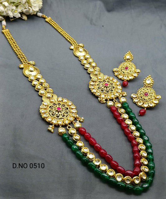 Antique Golden Long Necklace Set Sku-0510 D4 - rchiecreation