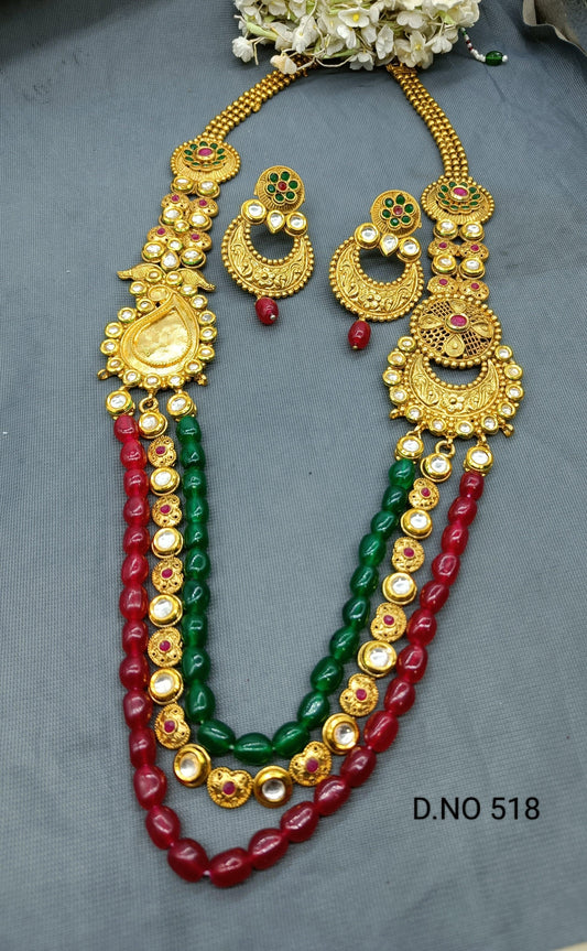 Antique Golden Long Necklace Set Sku 518D3 - rchiecreation