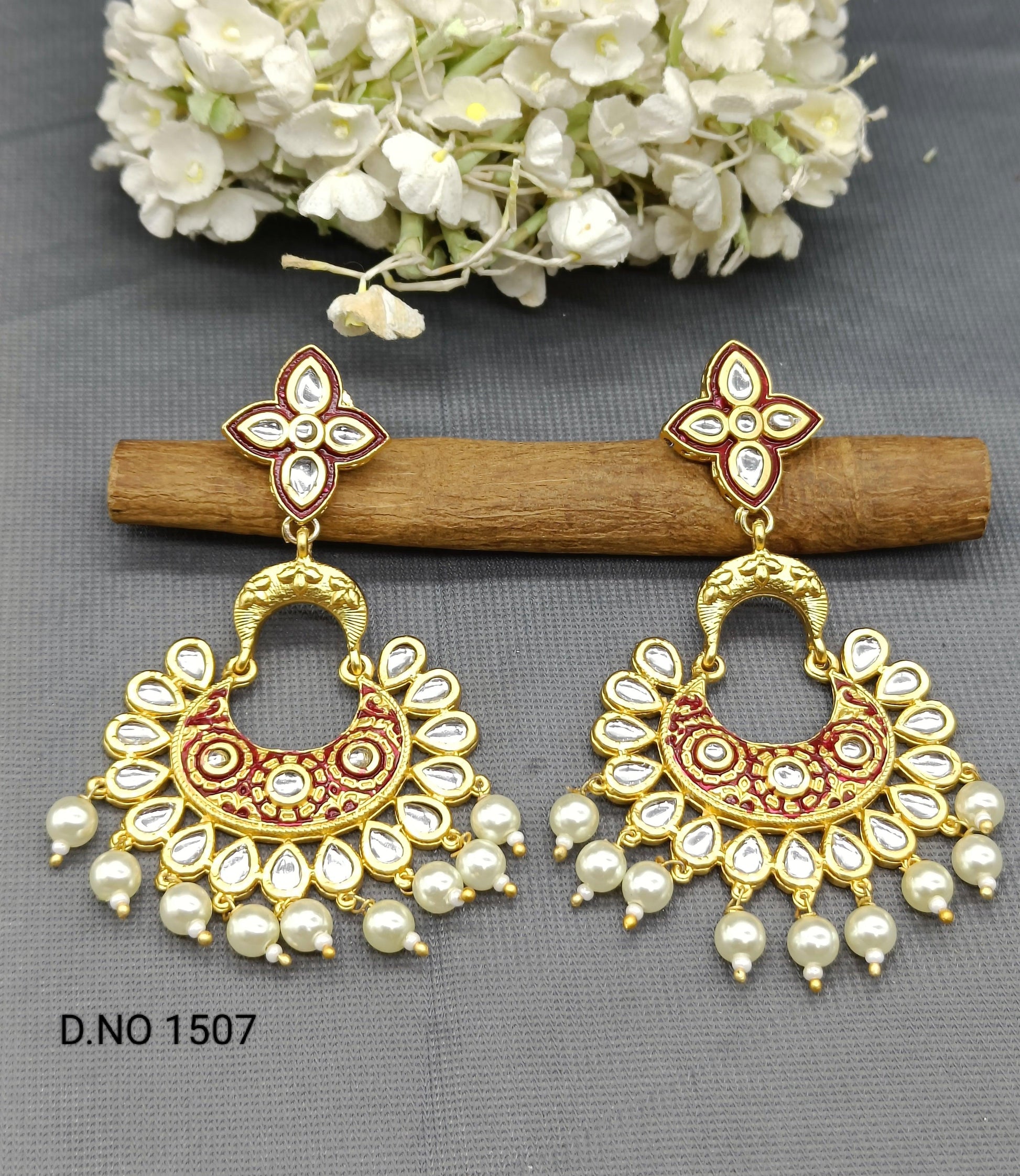 Antique golden Minakari Kundan Earring Sku 1507 D4 - rchiecreation