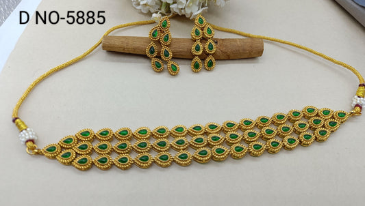 Antique Golden Necklace Set 5885 D3 - rchiecreation