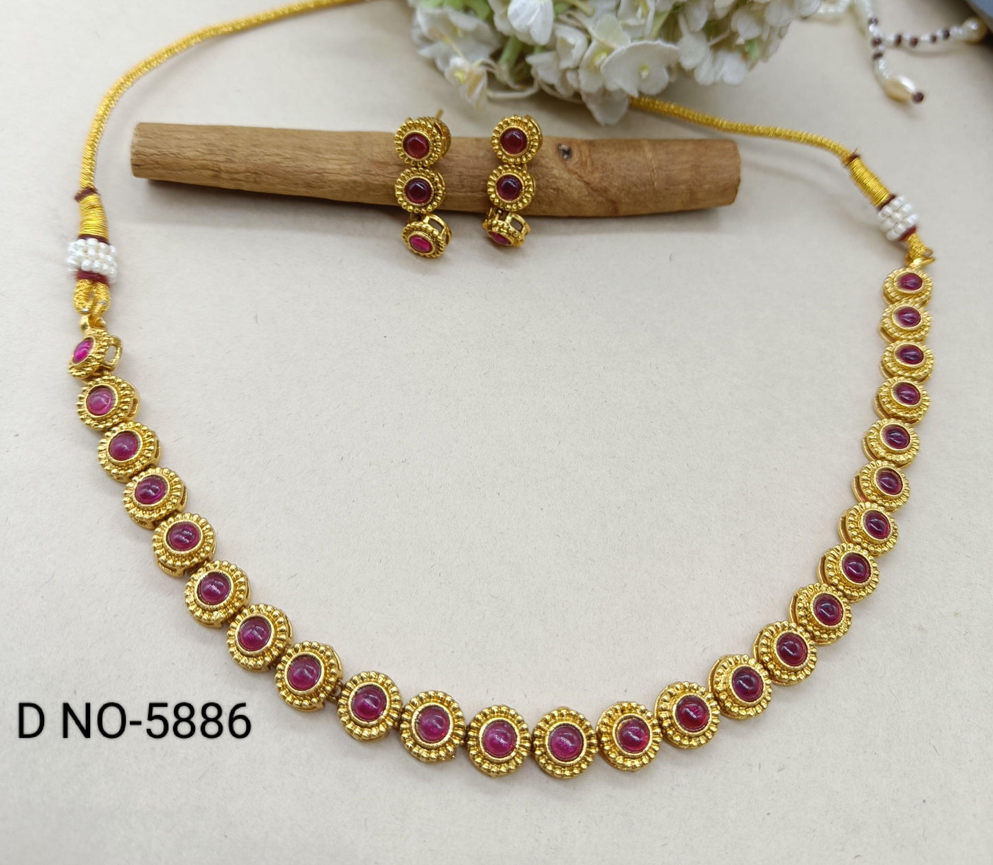 Antique Golden Necklace Set 5886 D3 - rchiecreation