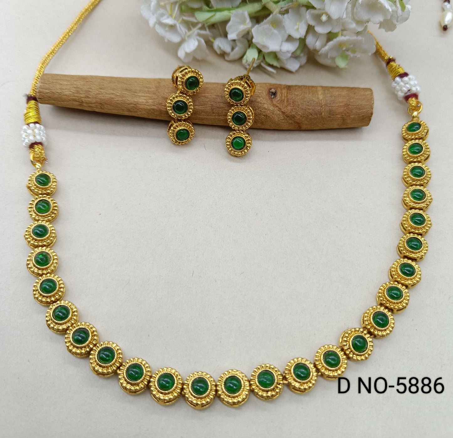 Antique Golden Necklace Set 5886 D3 - rchiecreation