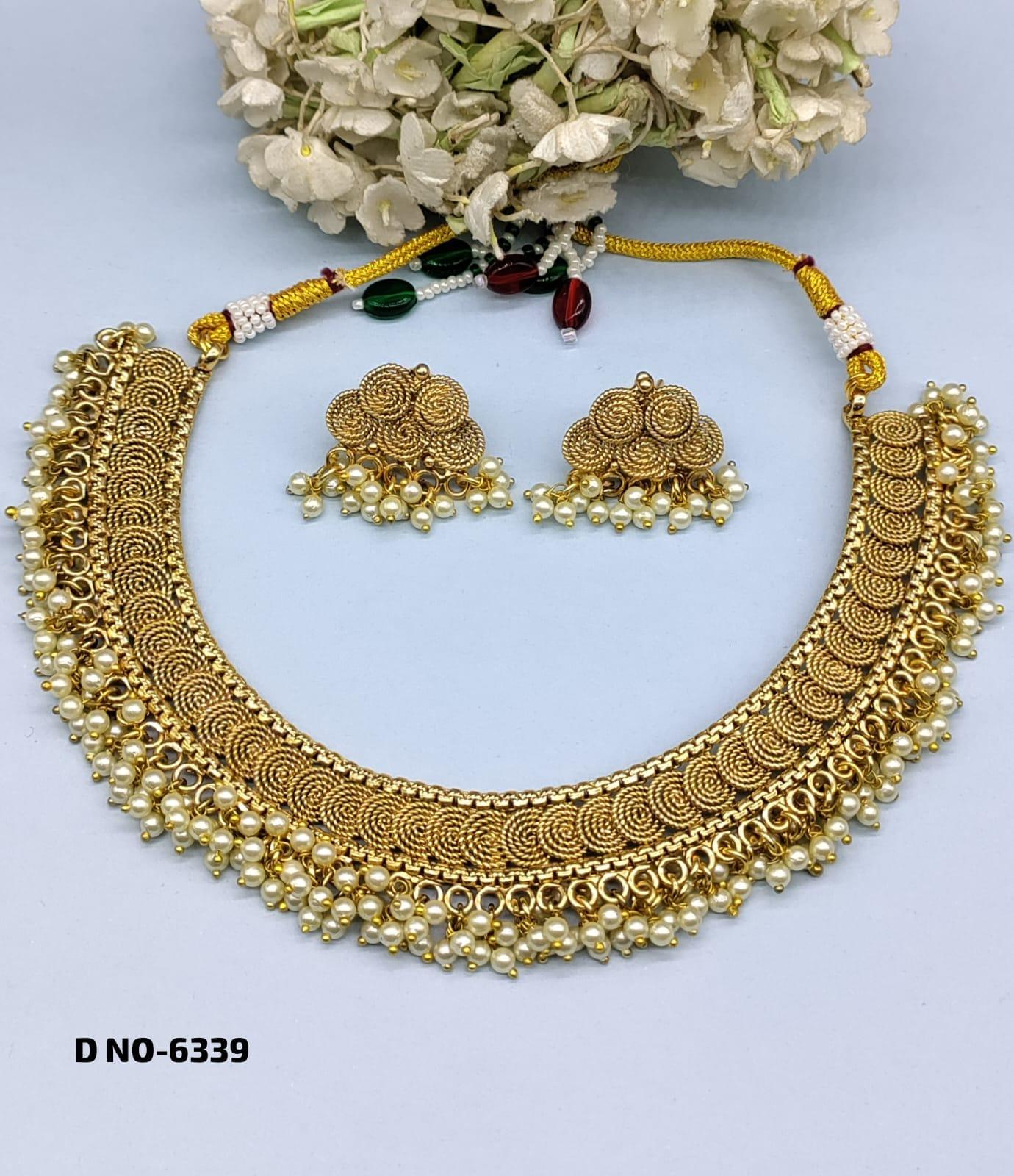 Antique Golden Necklace Set-6339 D3 - rchiecreation