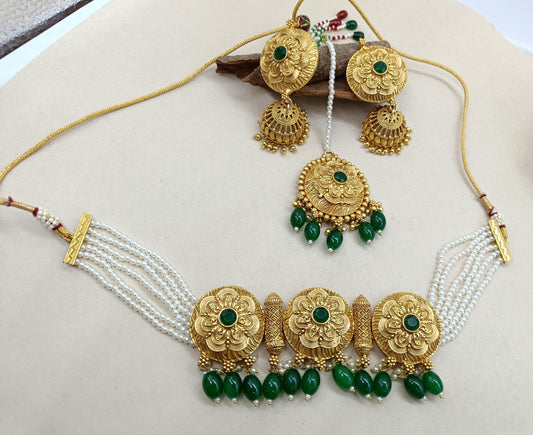 Antique Golden Necklace Sku-12 D3 - rchiecreation