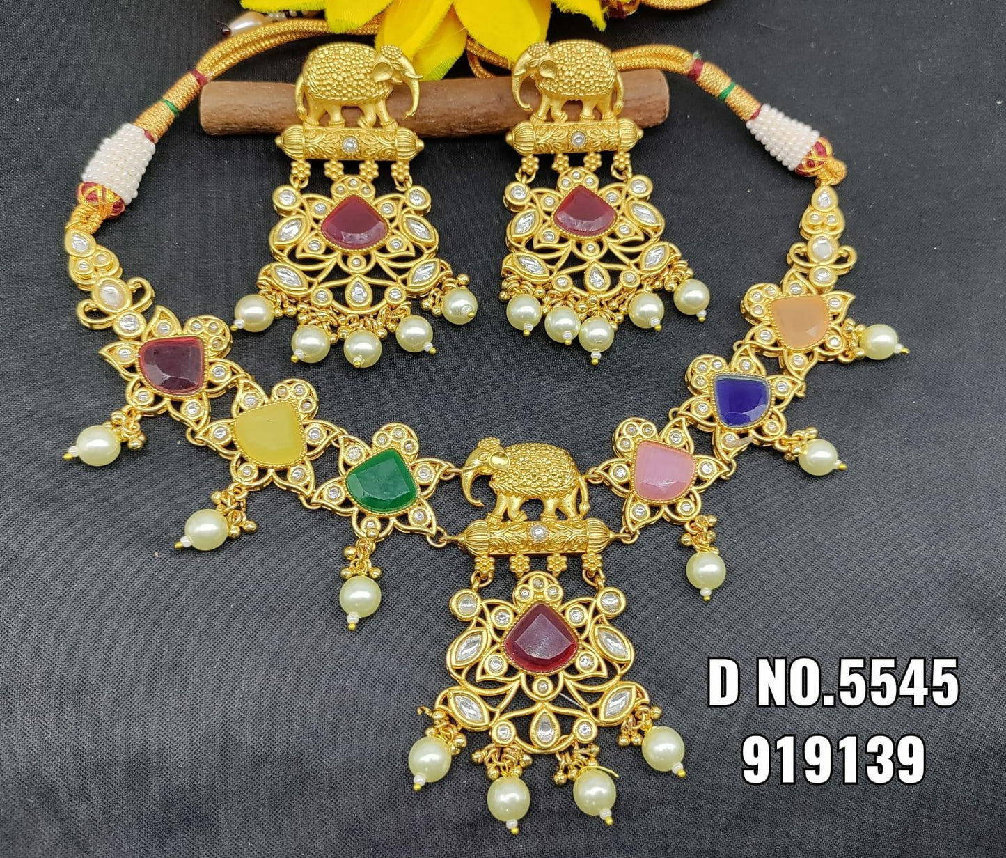 Antique Golden Necklace Sku-5545 D4 - rchiecreation