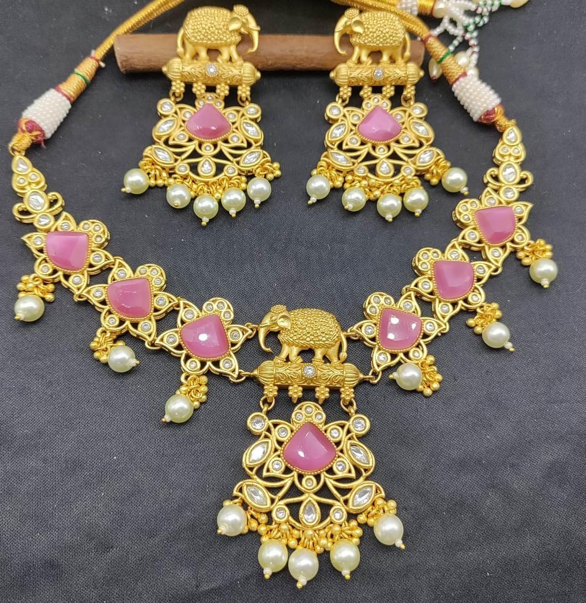 Antique Golden Necklace Sku-5545 D4 - rchiecreation