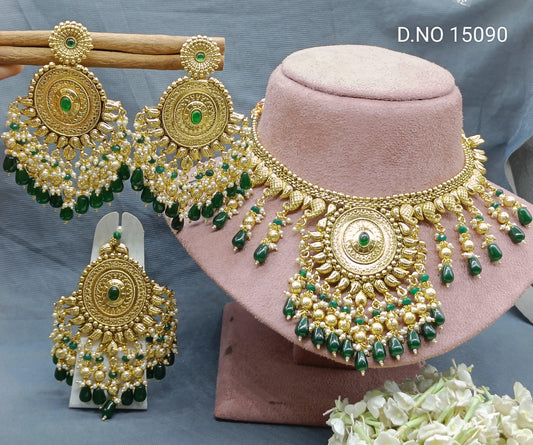Antique Golden Panjabi Necklace Set Sku 15090 E4 - rchiecreation
