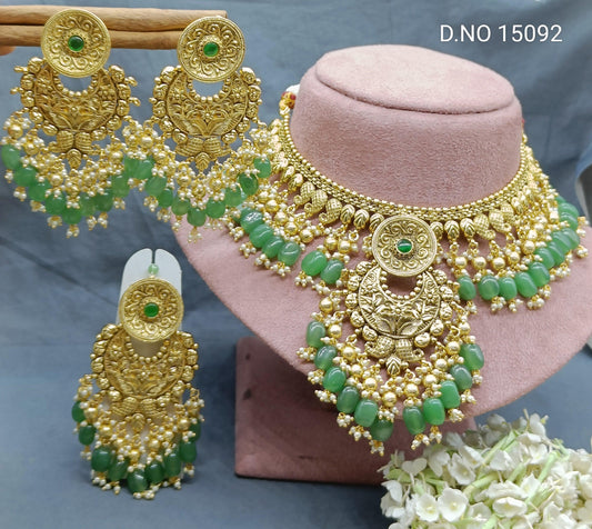 Antique Golden Panjabi Necklace Set Sku 15092 E4 - rchiecreation