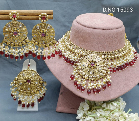 Antique Golden Panjabi Necklace Set Sku 15093 E4 - rchiecreation
