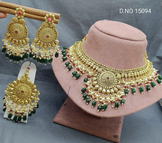 Antique Golden Panjabi Necklace Set Sku 15094 E4 - rchiecreation