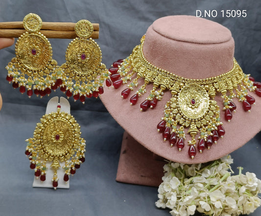 Antique Golden Panjabi Necklace Set Sku 15095 E4 - rchiecreation