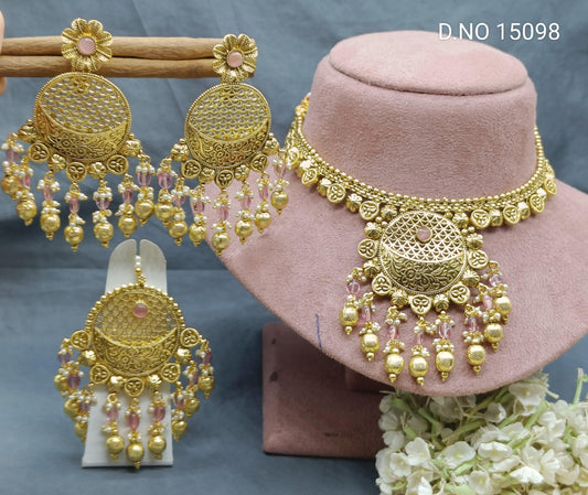 Antique Golden Panjabi Necklace Set Sku 15098 E4 - rchiecreation