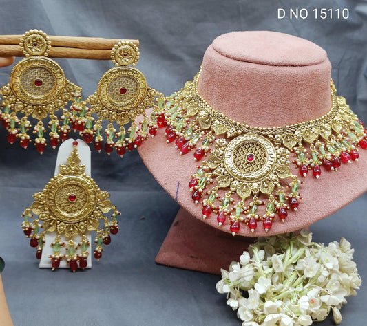 Antique Golden Panjabi Necklace Set Sku 15110 E4 - rchiecreation