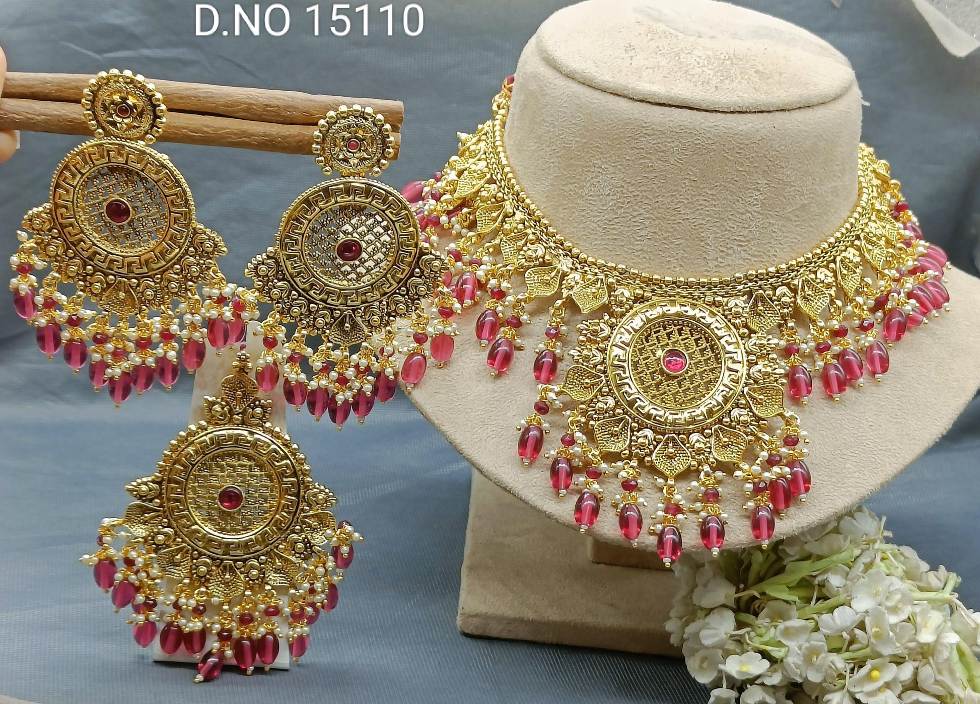 Antique Golden Panjabi Necklace Set Sku 15110 E4 - rchiecreation