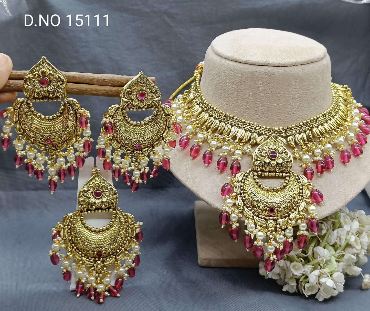 Antique Golden Panjabi Necklace Set Sku 15111 E4 - rchiecreation