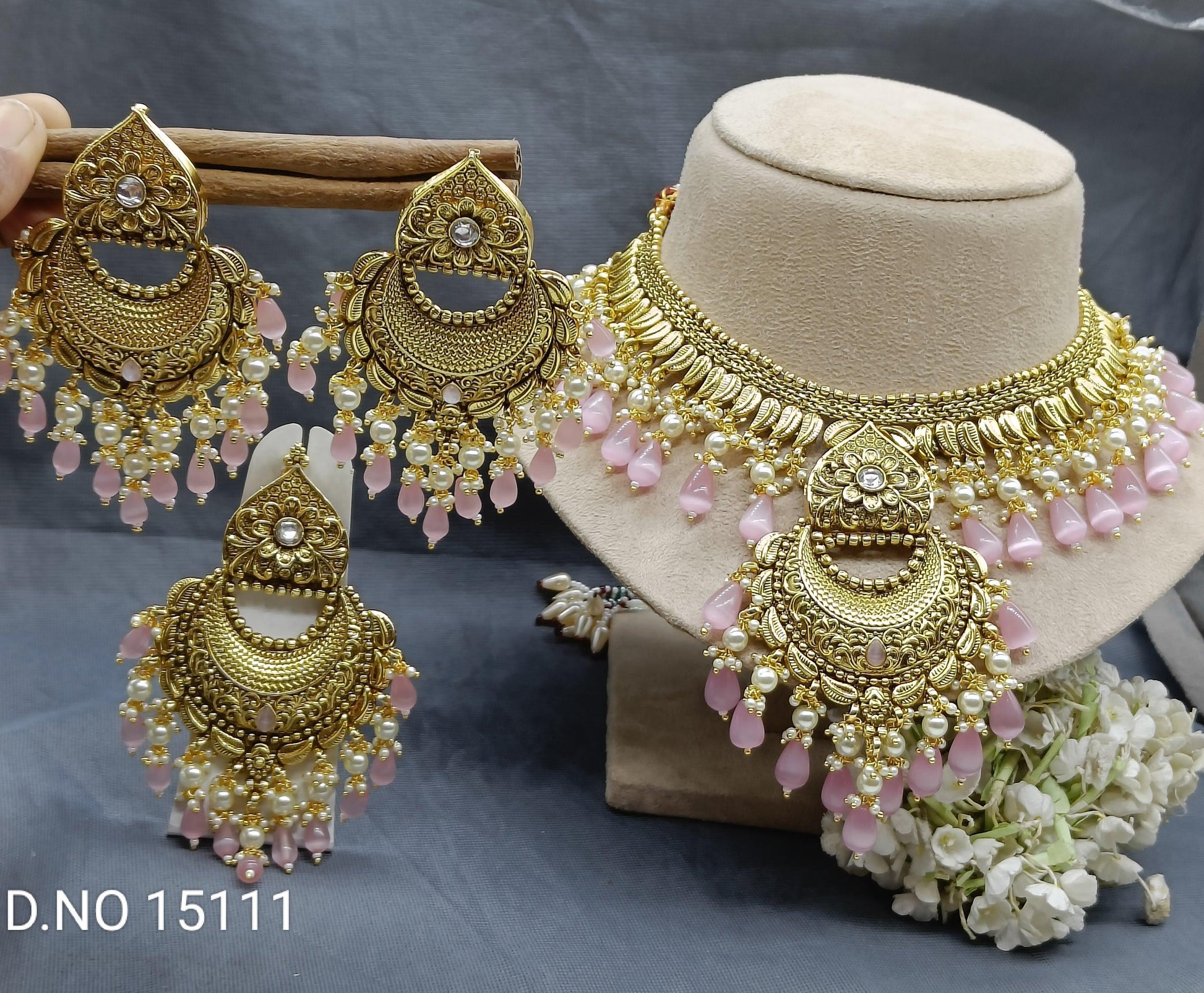 Antique Golden Panjabi Necklace Set Sku 15111 E4 - rchiecreation