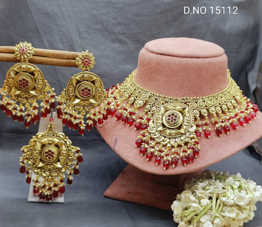 Antique Golden Panjabi Necklace Set Sku 15112 E4 - rchiecreation