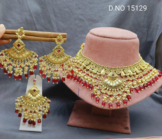 Antique Golden Panjabi Necklace Set Sku 15129 E4 - rchiecreation