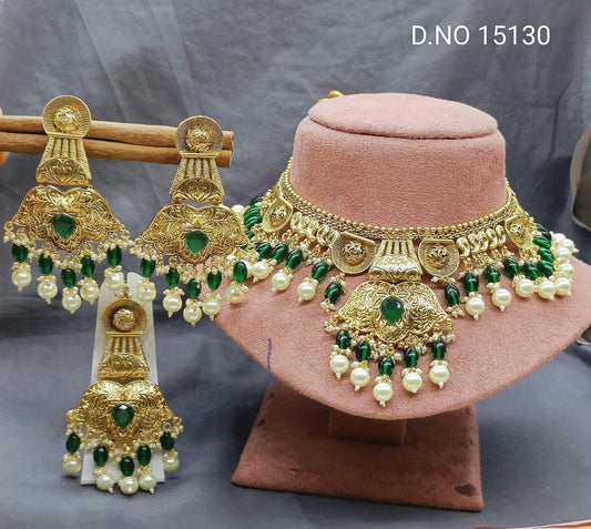 Antique Golden Panjabi Necklace Set Sku 15130 E4 - rchiecreation