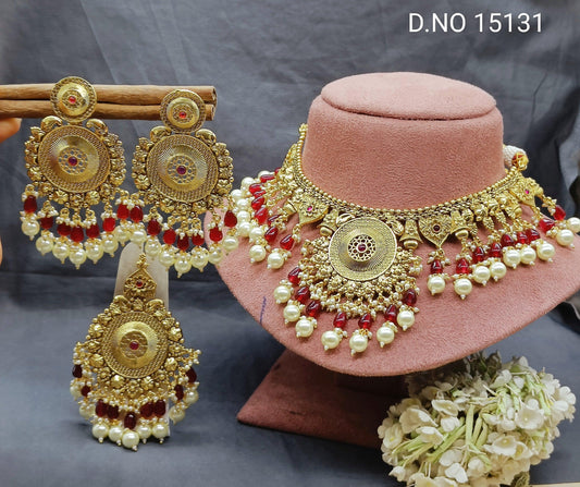 Antique Golden Panjabi Necklace Set Sku 15131 E4 - rchiecreation