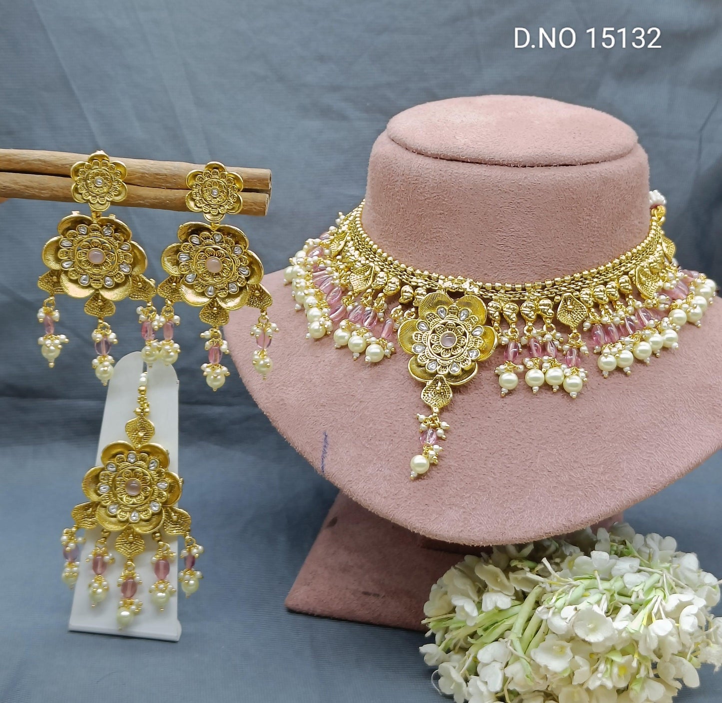 Antique Golden Panjabi Necklace Set Sku 15132 E4 - rchiecreation