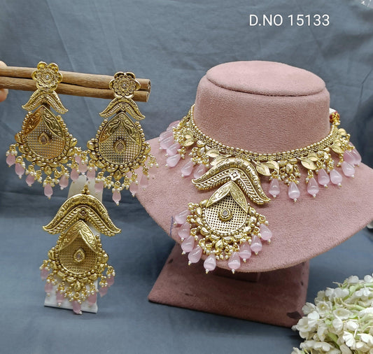 Antique Golden Panjabi Necklace Set Sku 15133 E4 - rchiecreation
