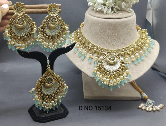 Antique Golden Panjabi Necklace Set Sku 15134 E4 - rchiecreation