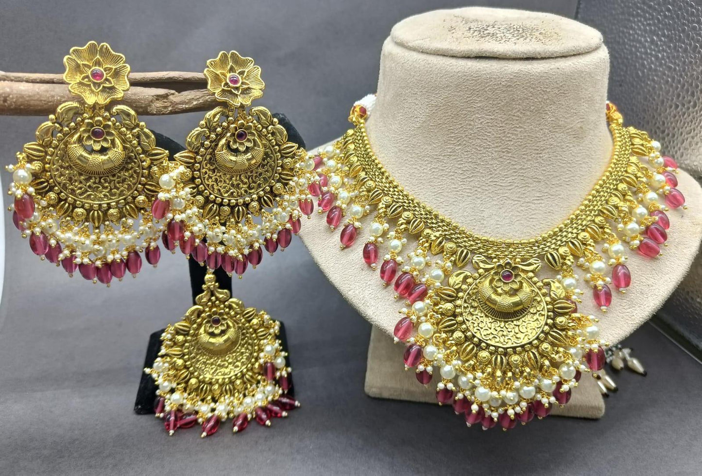 Antique Golden Panjabi Necklace Set Sku 15134 E4 - rchiecreation