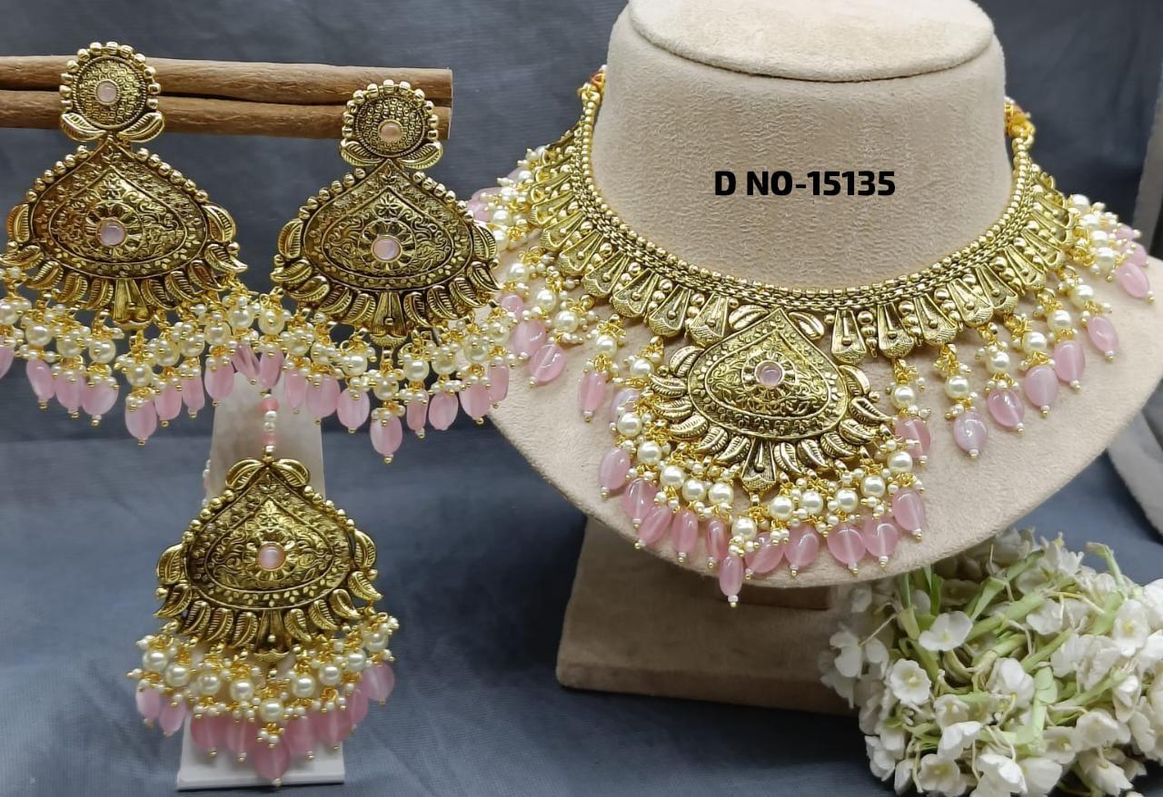 Antique Golden Panjabi Necklace Set Sku 15135 E4 - rchiecreation