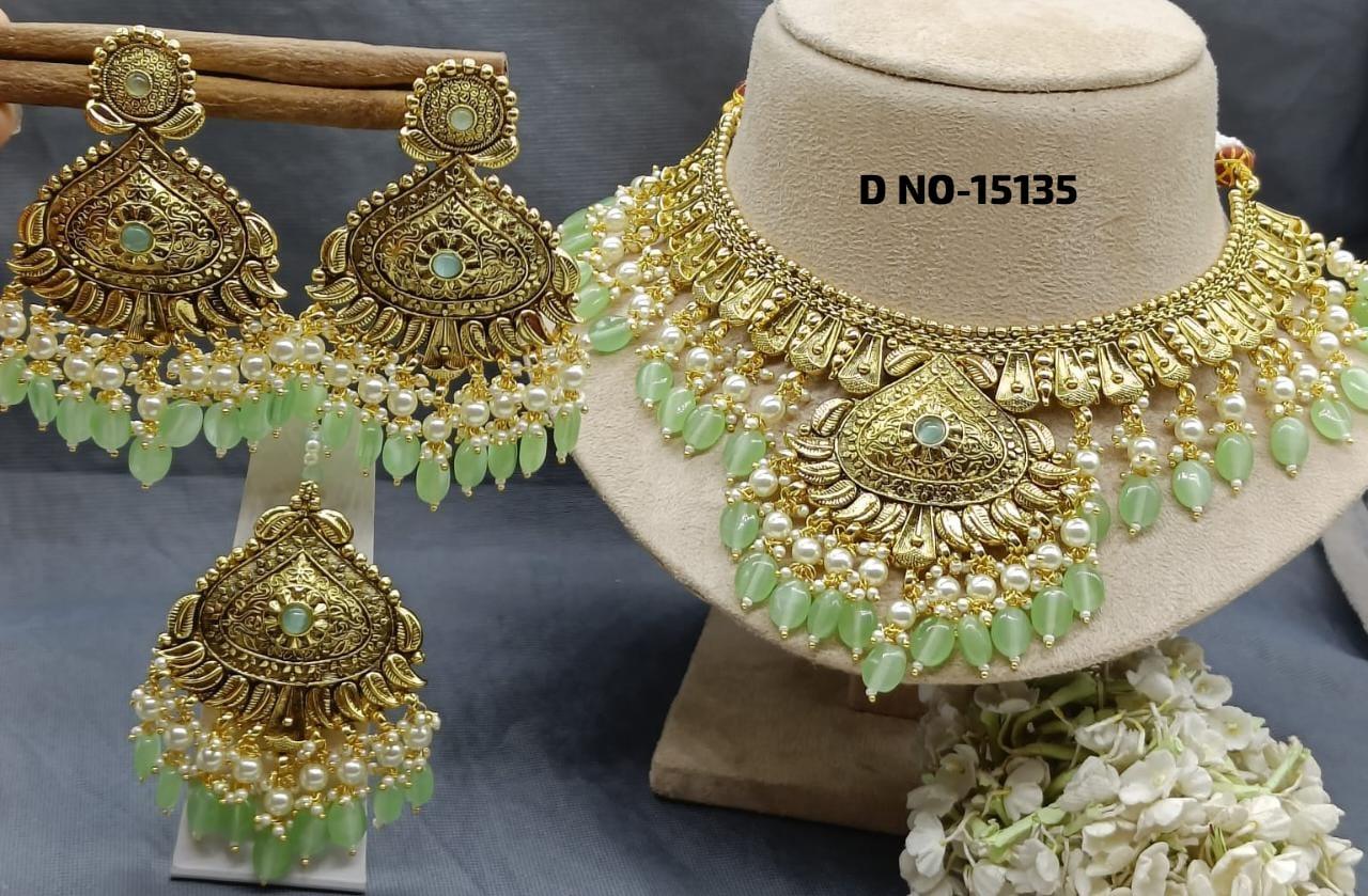 Antique Golden Panjabi Necklace Set Sku 15135 E4 - rchiecreation