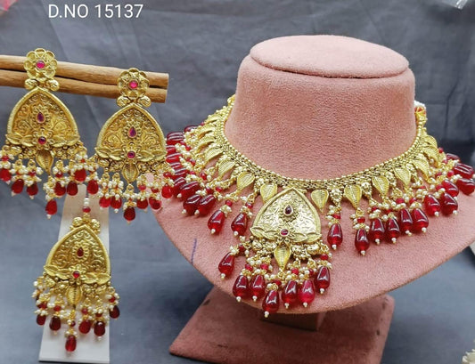 Antique Golden Panjabi Necklace Set Sku 15137 E4 - rchiecreation