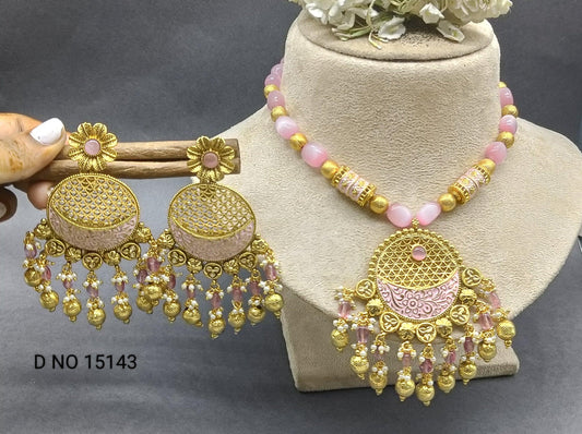 Antique Golden Panjabi Necklace Set Sku 5203 E4 - rchiecreation