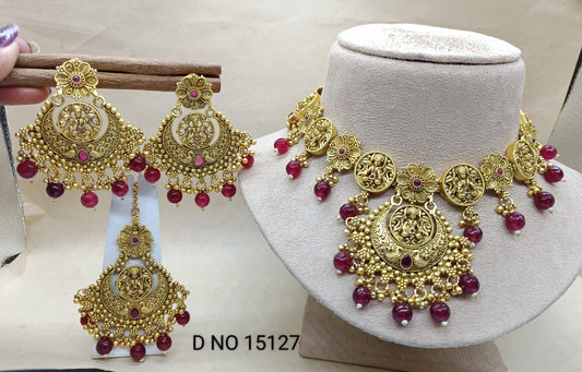 Antique Golden Punjabi Necklace Set Sku 15127 E4 - rchiecreation