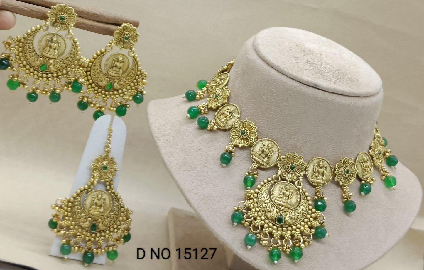 Antique Golden Punjabi Necklace Set Sku 15127 E4 - rchiecreation