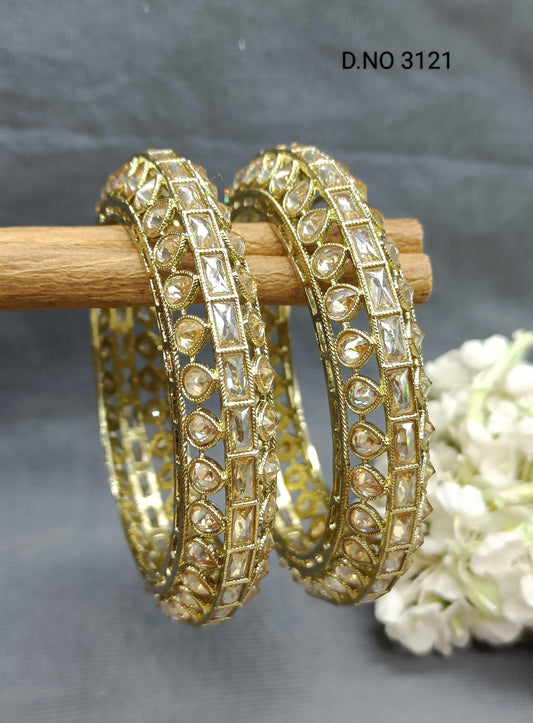 Beautiful Mehndi Polki Bangles Sku- 3121G2 - rchiecreation